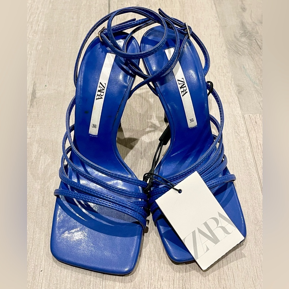 Zara Royal Blue Strappy Sandals Heels Size 6, New with tags
